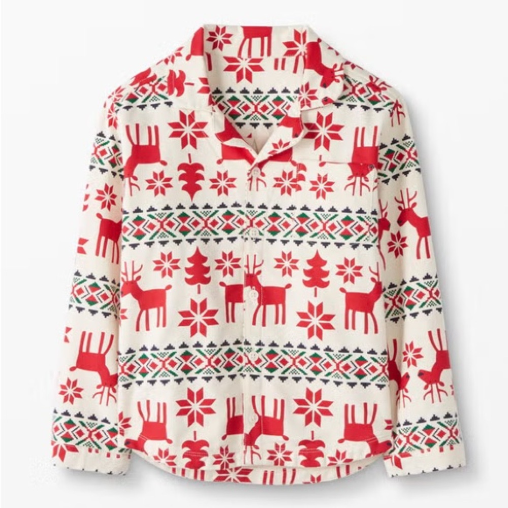 Hanna Andersson Organic Cotton Dear Deer Christmas Pajama Top Unisex Kid Size 12